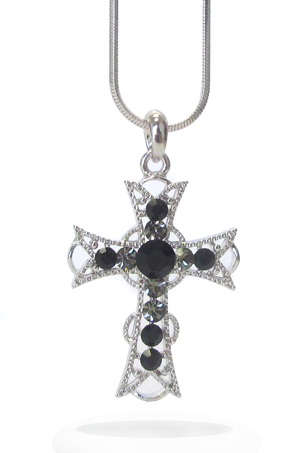 WHITEGOLD PLATING CRYSTAL CROSS PENDANT NECKLACE