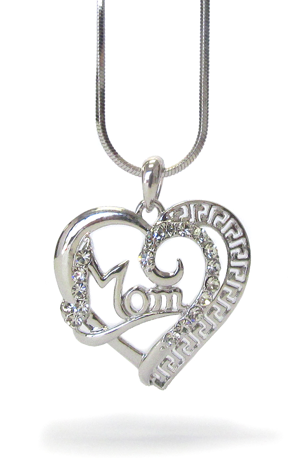 WHITEGOLD PLATING MOTHERS DAY CRYSTAL MOM HEART PENDANT NECKLACE