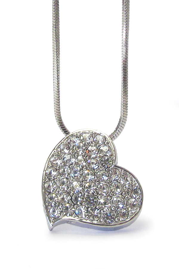 WHITEGOLD PLATING CRYSTAL  HEART PENDANT NECKLACE