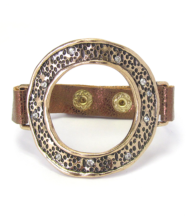 Textured metal and leather band bracelet - ring