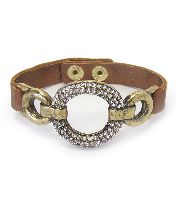 Crystal ring and leather band bracelet