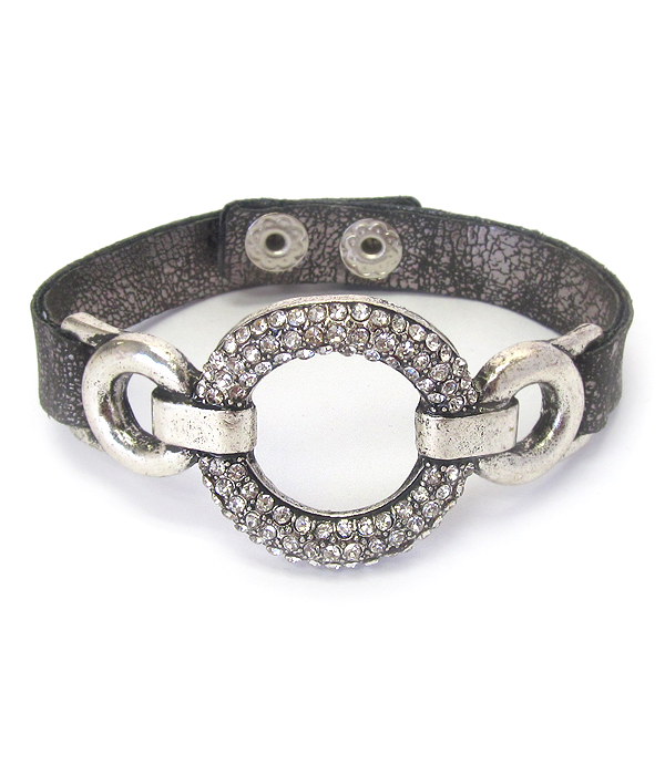 Crystal ring and leather band bracelet