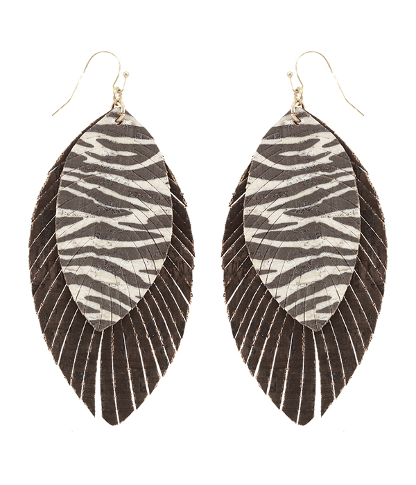 DOUBLE LAYER FAUX LEATHER FRINGE EARRING