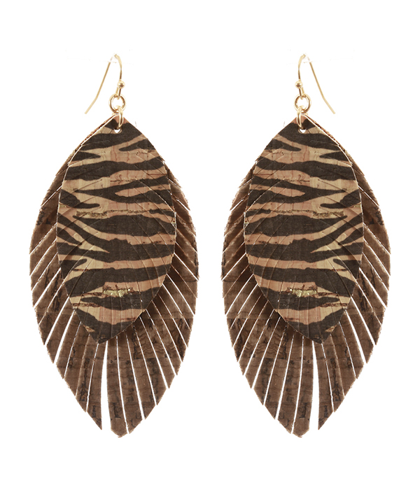 DOUBLE LAYER FAUX LEATHER FRINGE EARRING