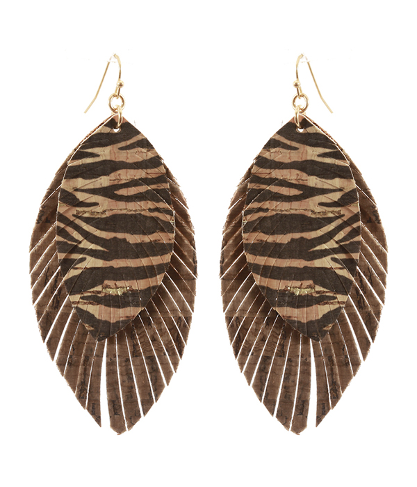 Double layer faux leather fringe earring