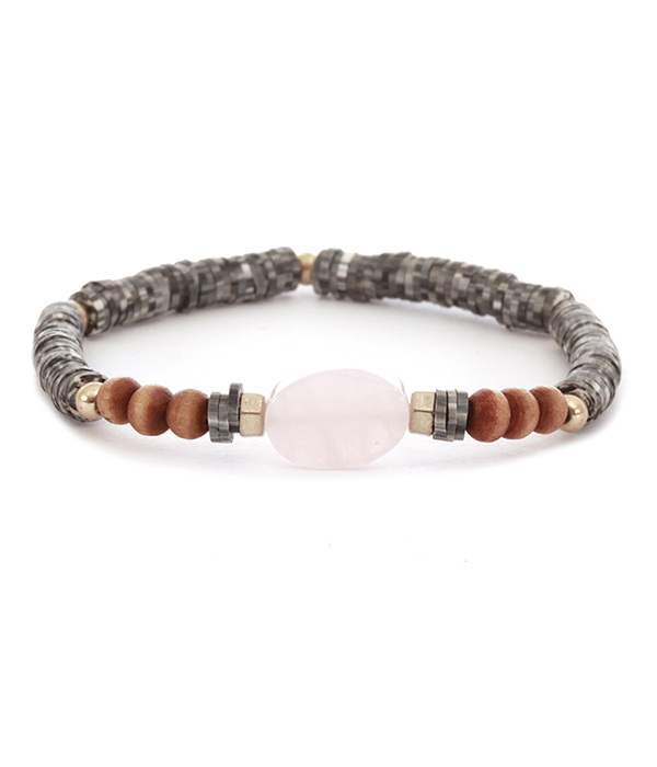 Semi precious stone and multi fimo mix stretch bracelet