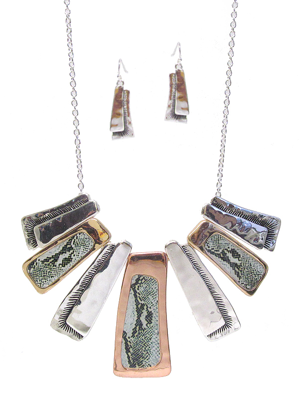 Tribal style snake skin print multi metal bar necklace set