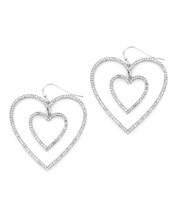 RHINESTONE DOUBLE HEART DROP EARRING 