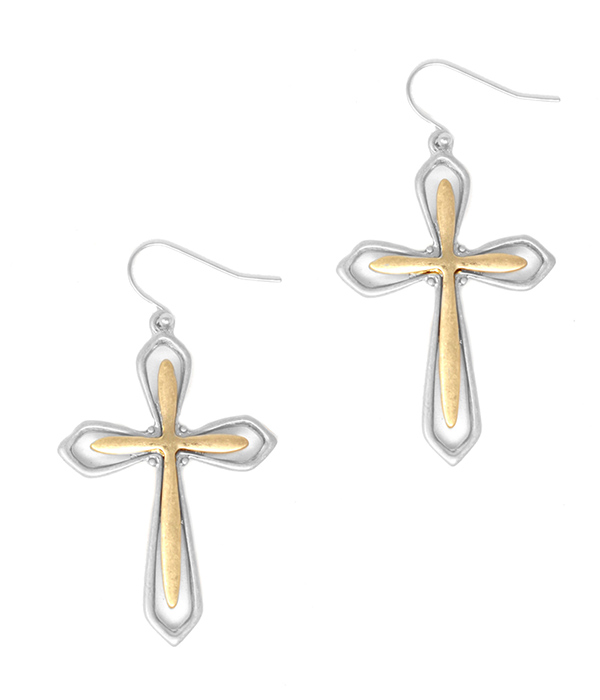 Metal border cross earring