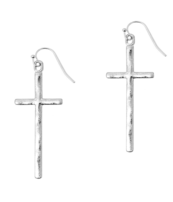 HAMMERED SIMPLE CROSS EARRING