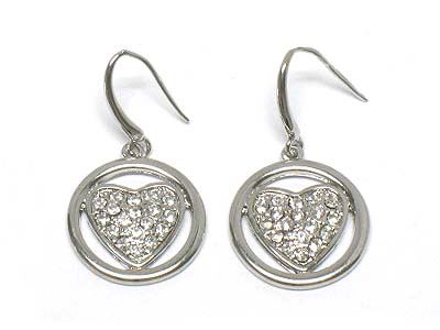 Crystal heart round frame earring 
