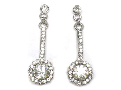 Crystal deco bar link round epoxy stone drop earring