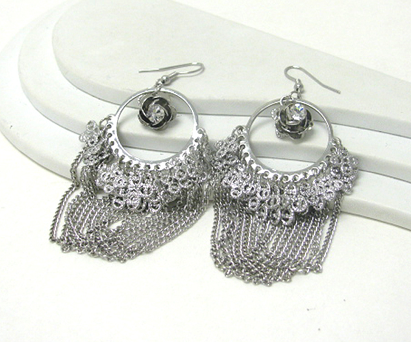 Crystal accent hoop and multi chain drop earring - hoops