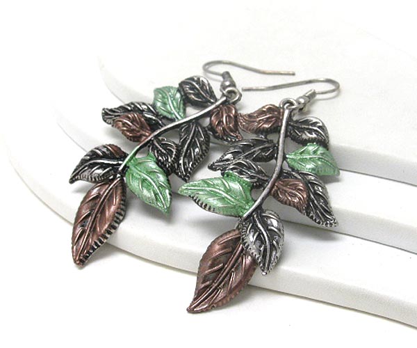 Painted metal filigree leaf earring