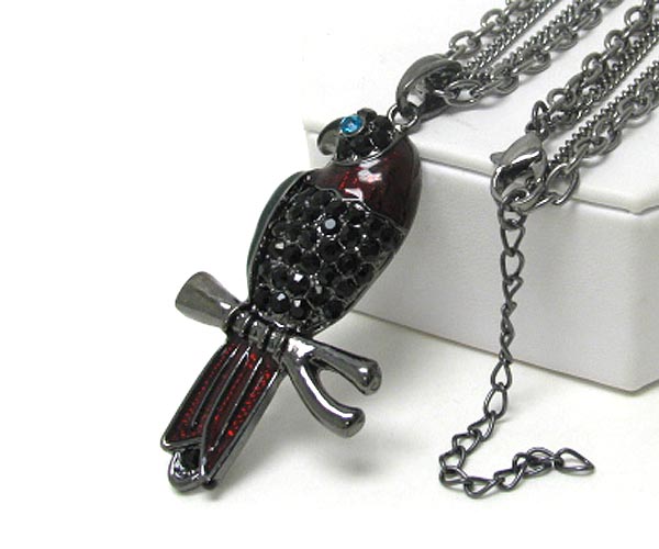 OVERSIZE CRYSTAL STUD PARROT PENDANT LONG NECKLACE