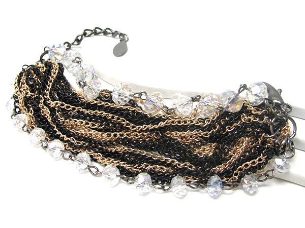Multi metal chain and glass bead accent bracelet