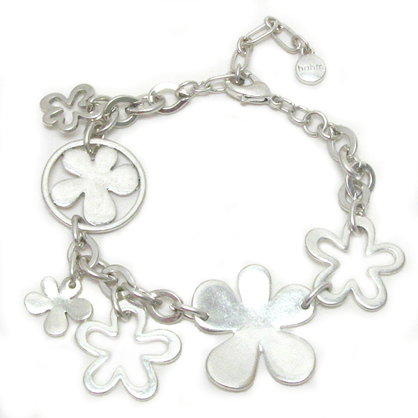 Vintage style multi brass flower link and dangle bracelet