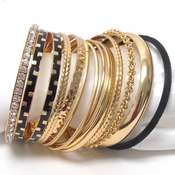 Crystal and epoxy deco multi metal bangle bracelet set of 14