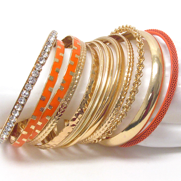 Crystal and epoxy deco multi metal bangle bracelet set of 14