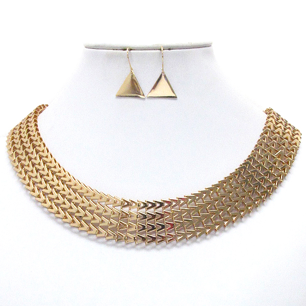 Flat metal tube chain chocker necklace earring set