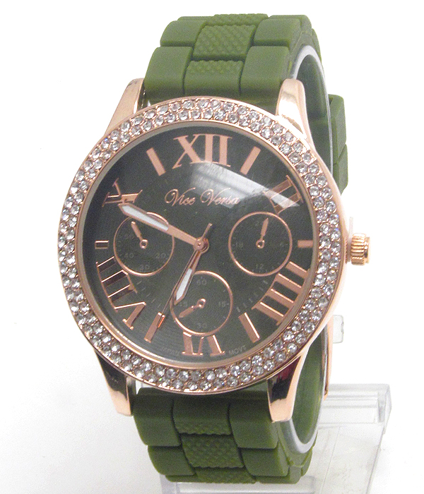 SWAROVSKI CRYSTAL DECO FACE AND SILICONE BAND MICHAEL KORS STYLE WATCH