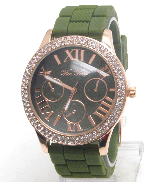 Swarovski crystal deco face and silicone band michael kors style watch