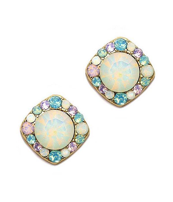 Facet stone and crystal stud earring