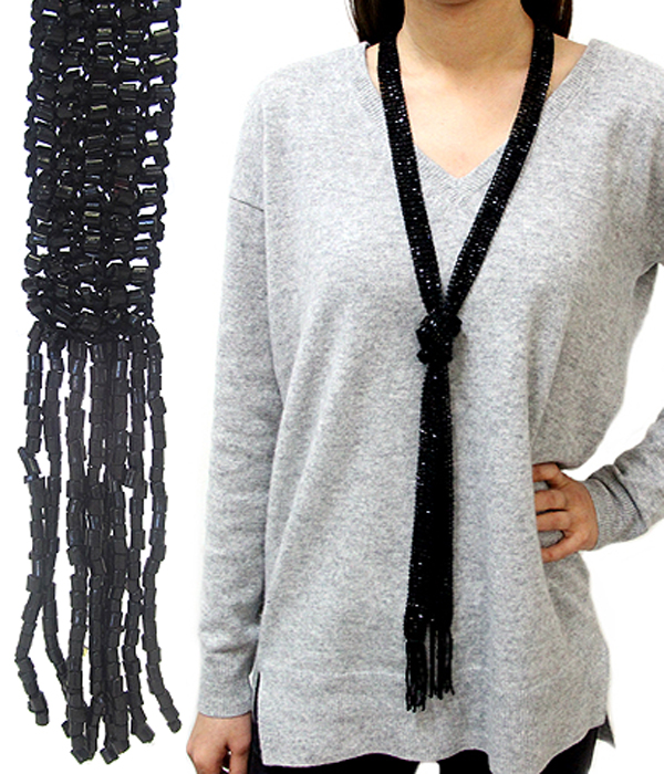 Multi seed bead long tie necklace - free style