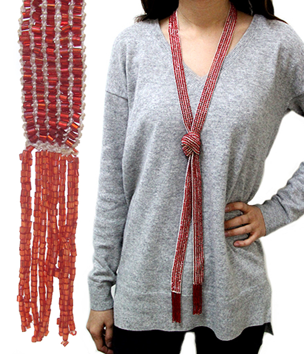 Multi seed bead long tie necklace - free style