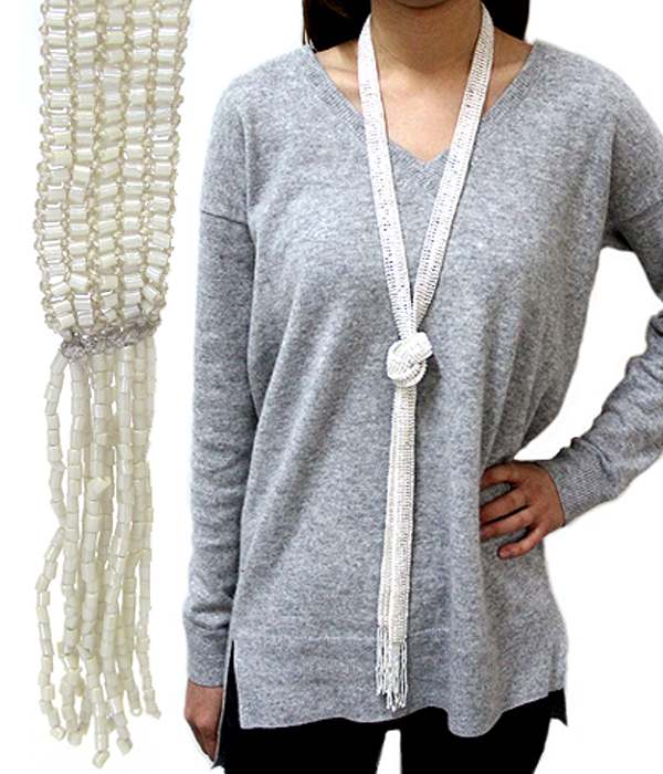 Multi seed bead long tie necklace - free style