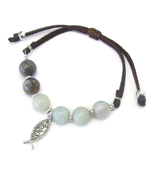Semi precious stone pull tie bracelet