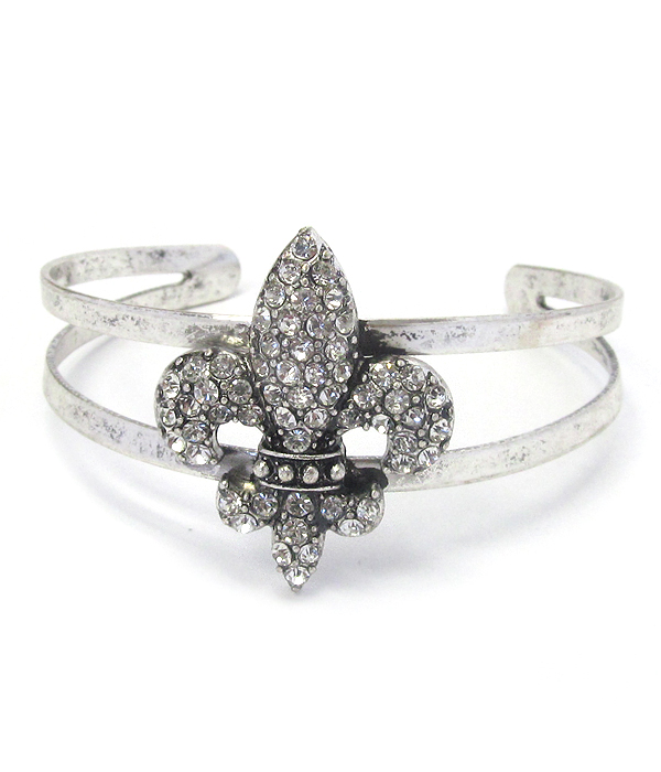 Crystal fleur de lis cuff bangle bracelet