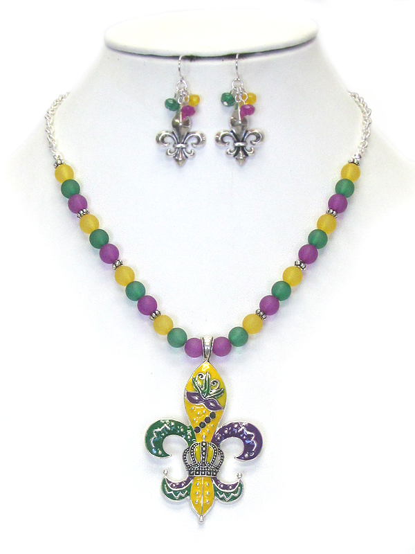 MARDI GRAS PENDANT AND BEAD NECKLACE SET
