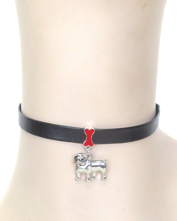 Dog charm leatherette choker necklace