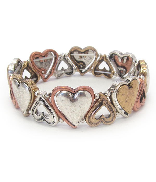 Vintage metal stretch bracelet - heart
