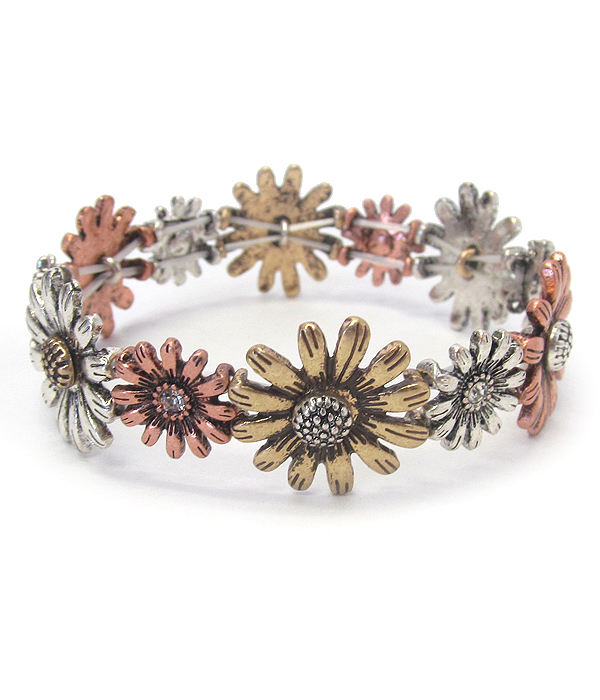 Vintage metal stretch bracelet - flower