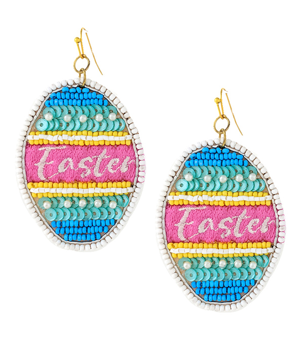 HANDMADE MULTI SEEDBEAD AND SEQUIN EASTER EGG EARRING