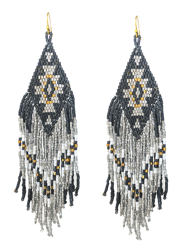Handmade multi seedbead tassel drop earring