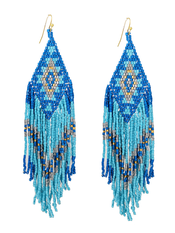 HANDMADE MULTI SEEDBEAD TASSEL DROP EARRING