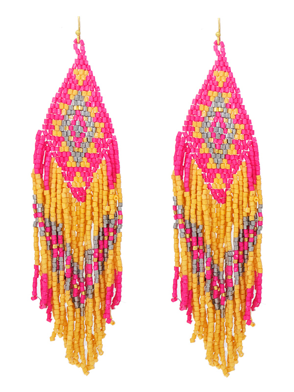 Handmade multi seedbead tassel drop earring
