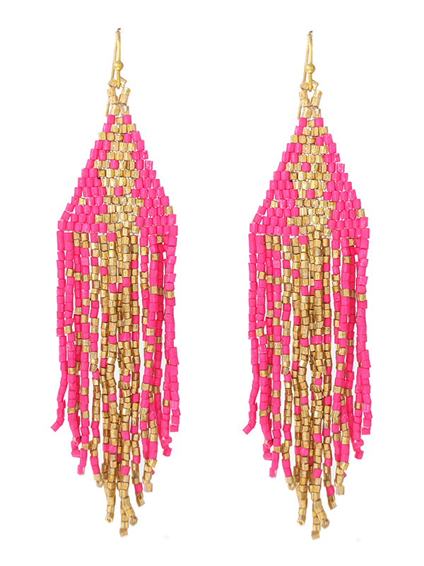 Handmade multi seedbead tassel drop earring