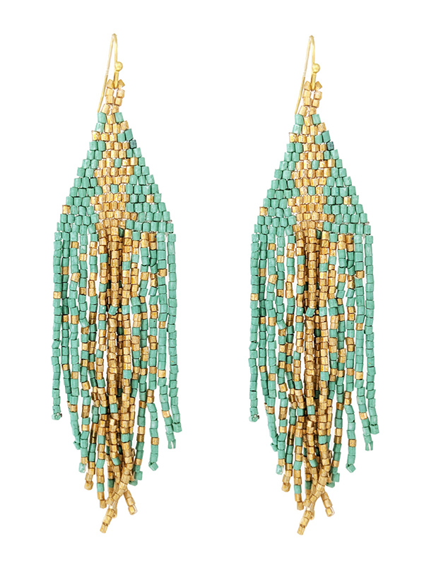 HANDMADE MULTI SEEDBEAD TASSEL DROP EARRING