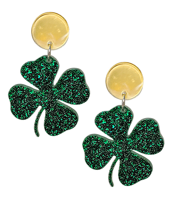 GLITTERINF ST PATRICK DAY SHAMROCK EARRING