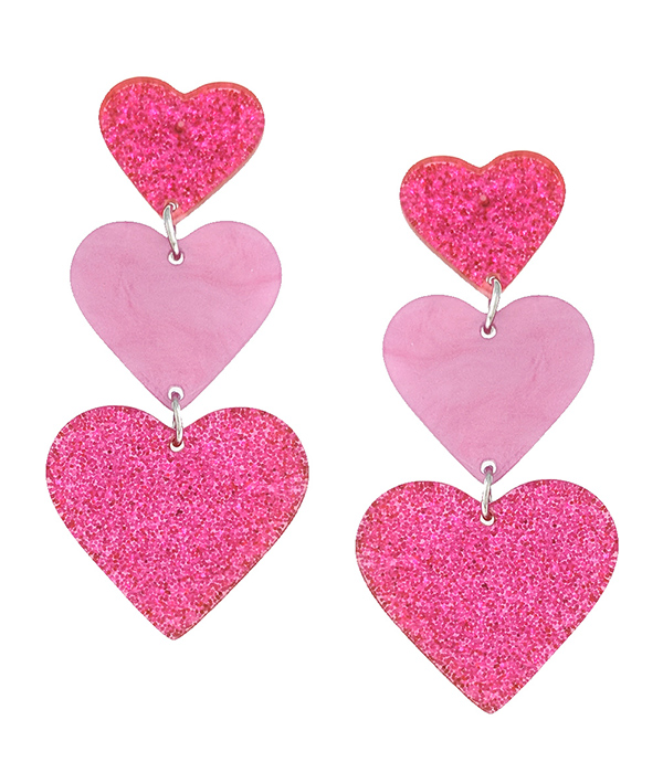 VALENTINE DAY THEME TRIPLE HEART DANGLE DROP EARRING