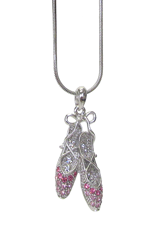 MADE IN KOREA WHITEGOLD PLATING CRYSTAL STUD BALLERINA SHOES PENDANT NECKLACE