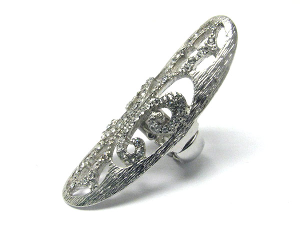 Glam punk rock crystal long finger stretch ring