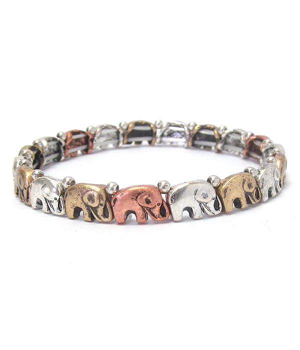 Multi elephant link stretch bracelet