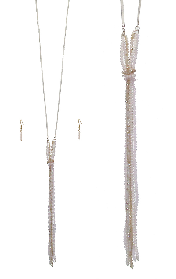 MULTI GLASS BEAD TASSEL AND LONG LEATHER CHAIN NECKLACE SET