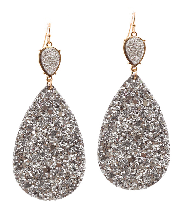 Druzy and fabric glitter teardrop earring