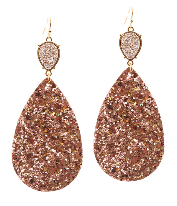 DRUZY AND FABRIC GLITTER TEARDROP EARRING